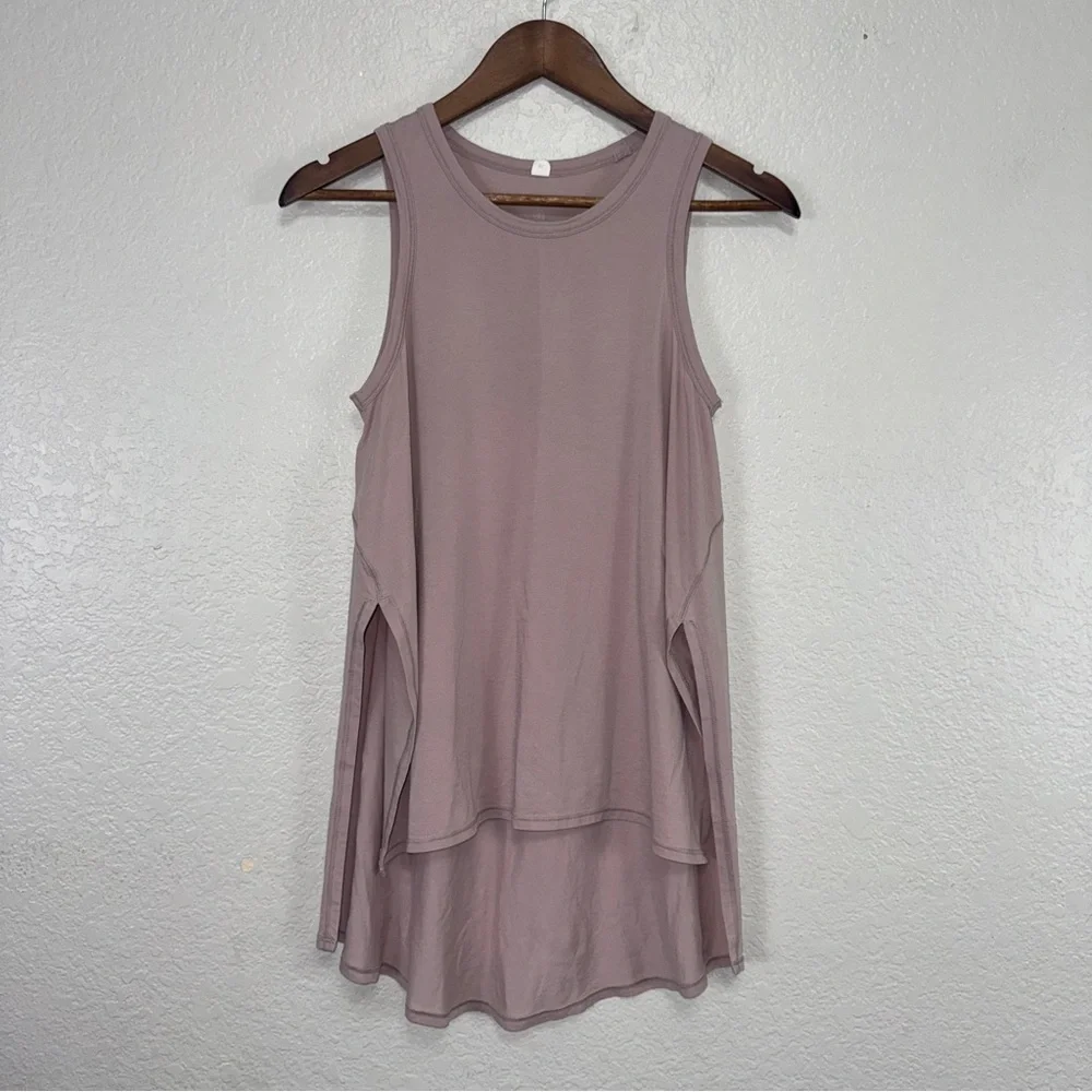 Lululemon Athletica Muscle Sleeveless Mauve Top XS Shirt High‎ Low Workout #cc